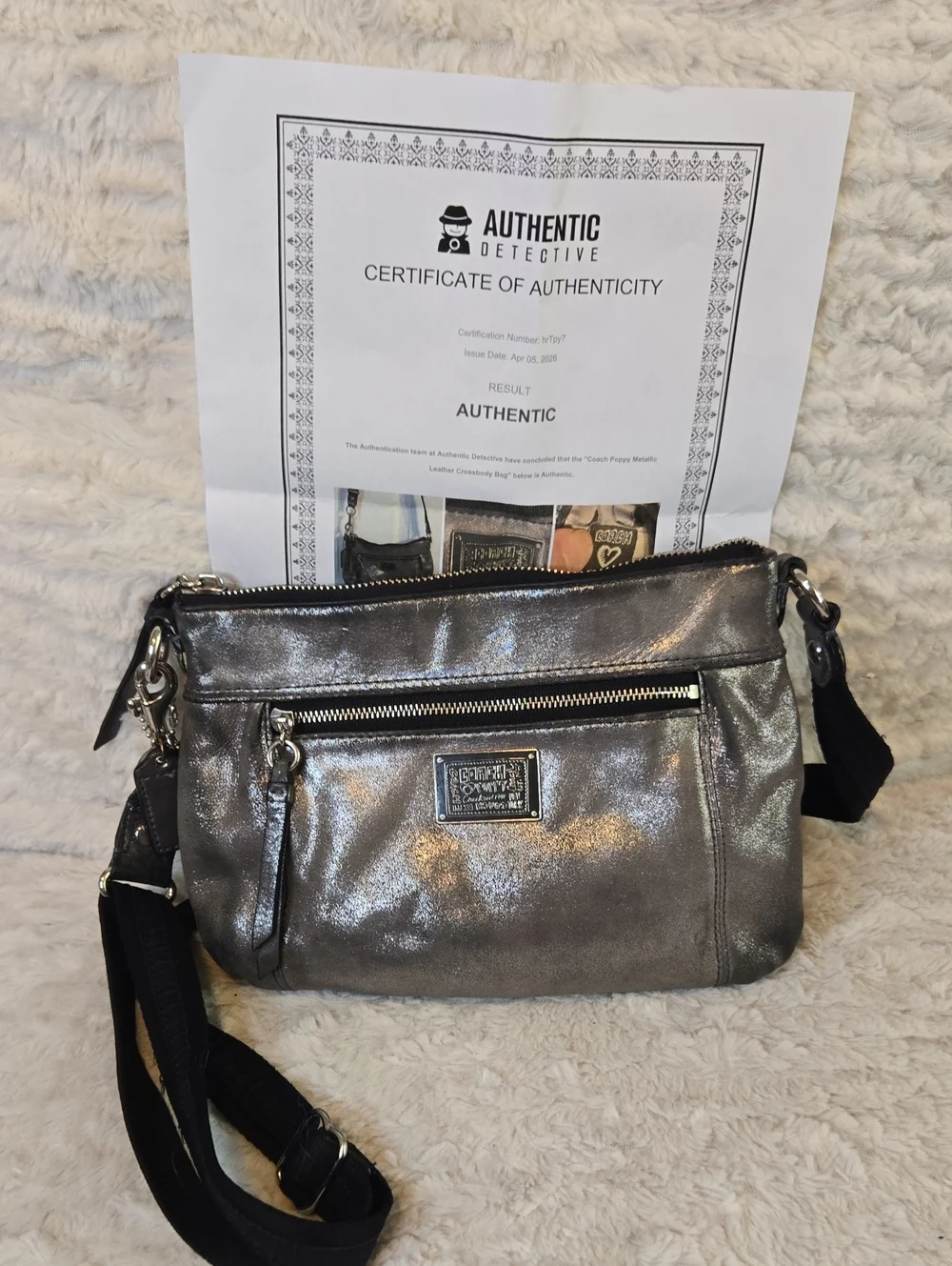Coach Poppy Metallic Pewter Crossbody Bag - Coach EUC